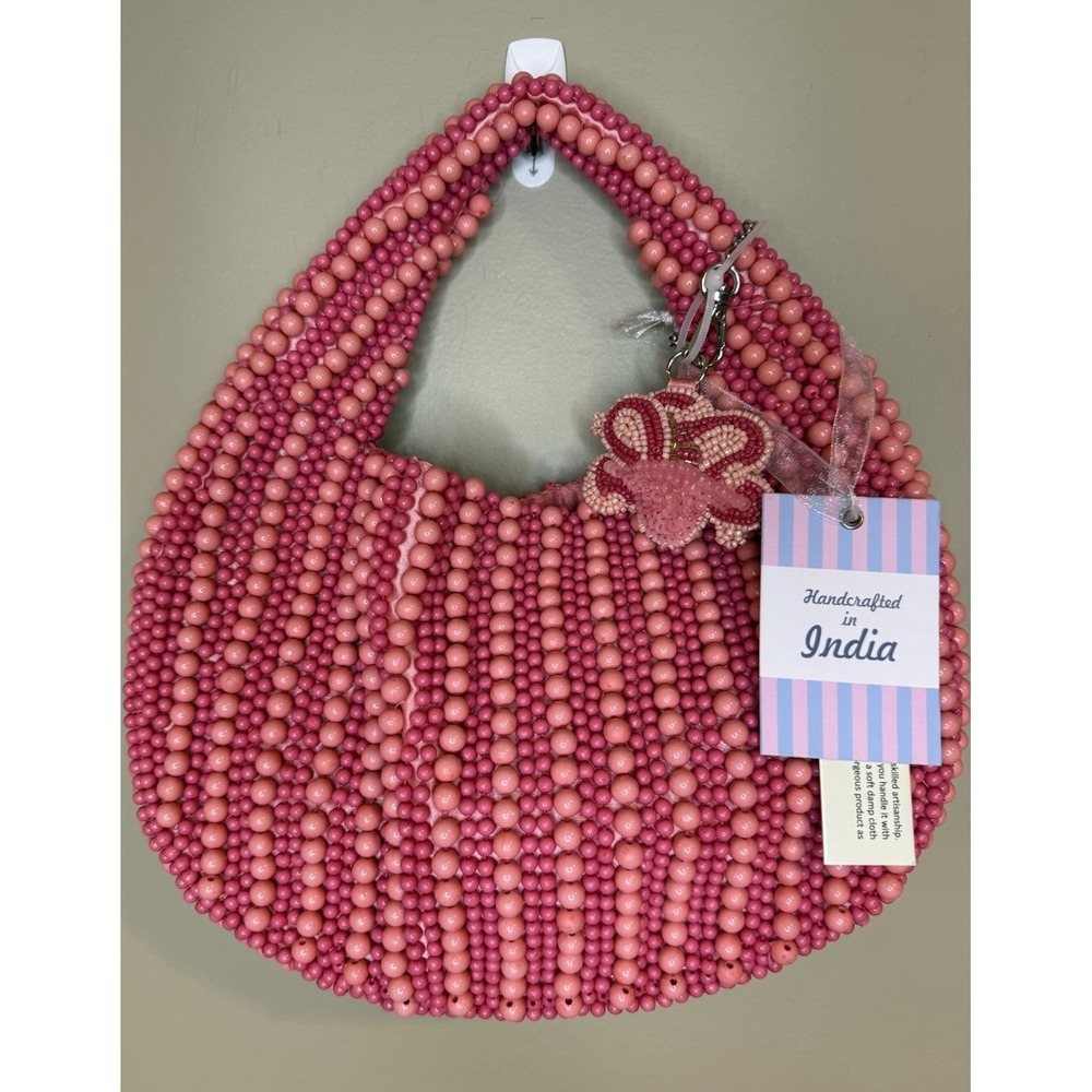 Coral/Pink Beaded Shoulder Bag Purse With Octopus Charm Made In India Tik Tok
